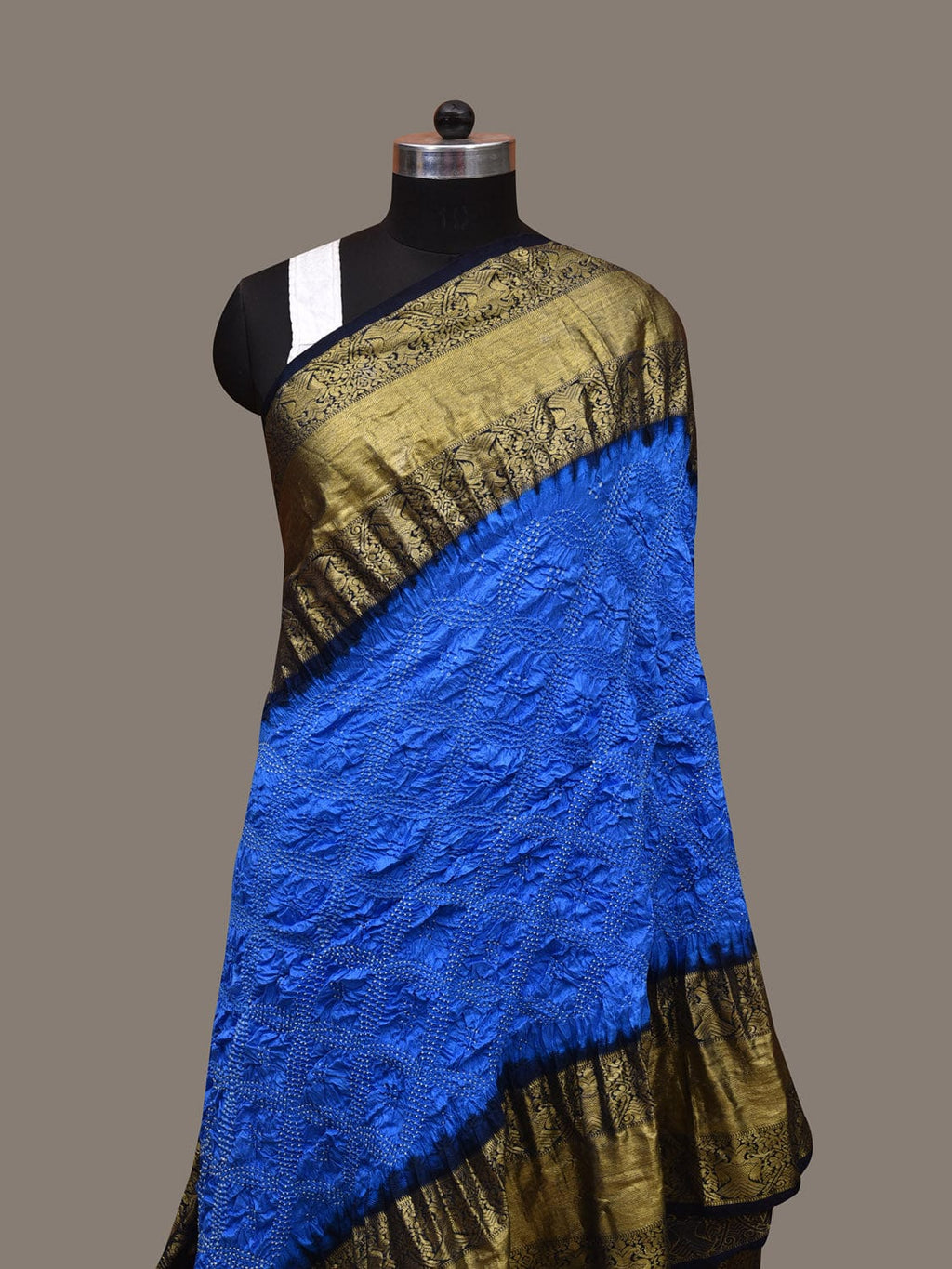 Blue Bandhani Kanchipuram Silk Handloom Dupatta with Border Design - Global Threads