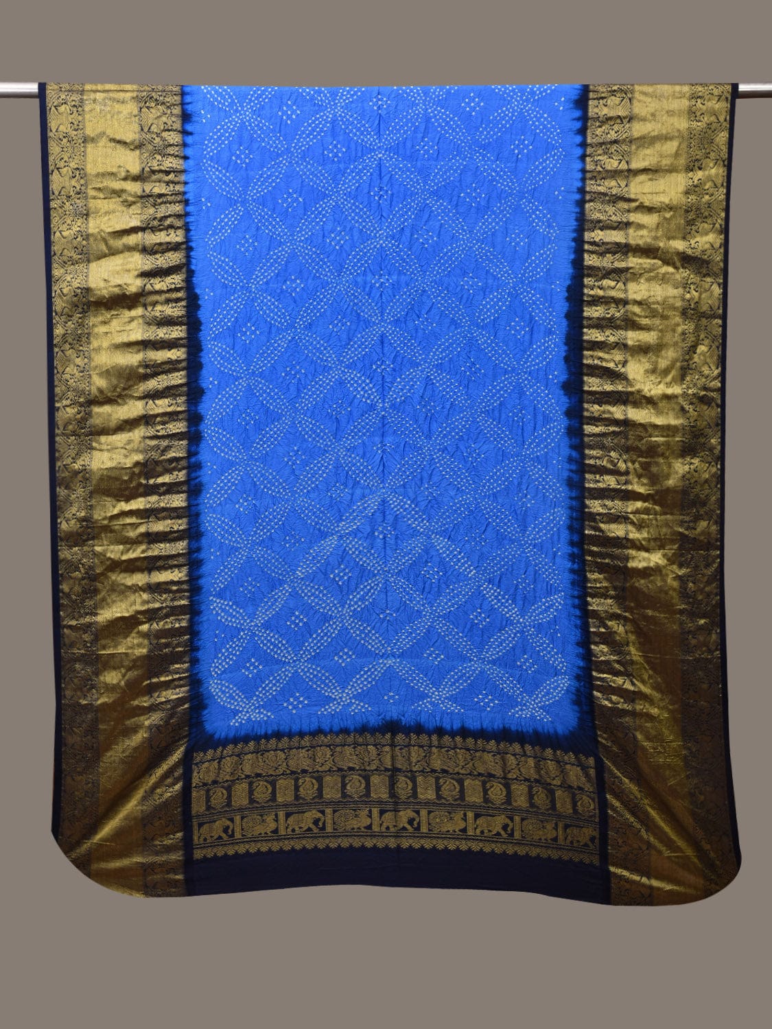 Blue Bandhani Kanchipuram Silk Handloom Dupatta with Border Design - Global Threads