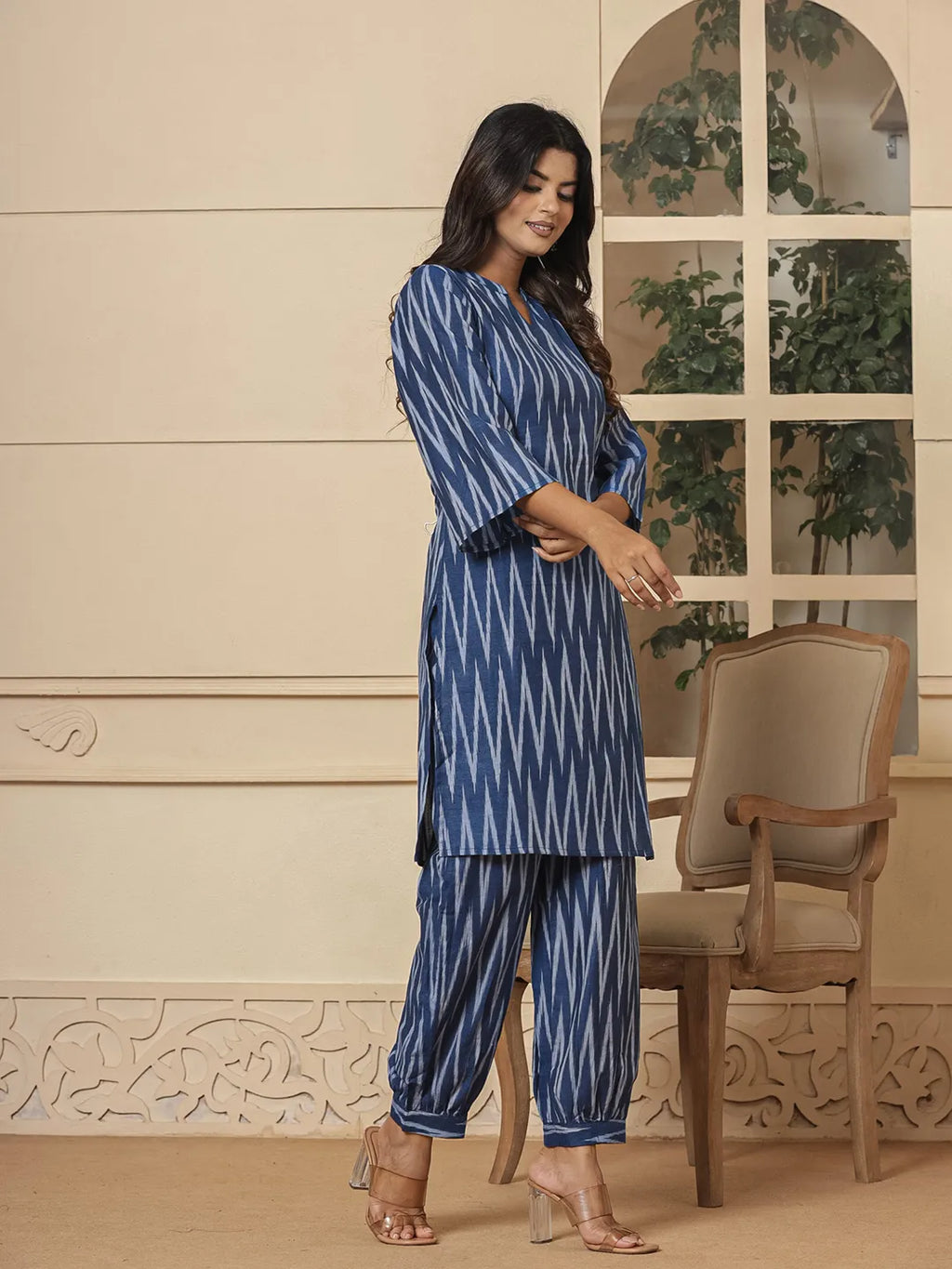 Yufta Blue Cotton Ikat Co-Ord Set