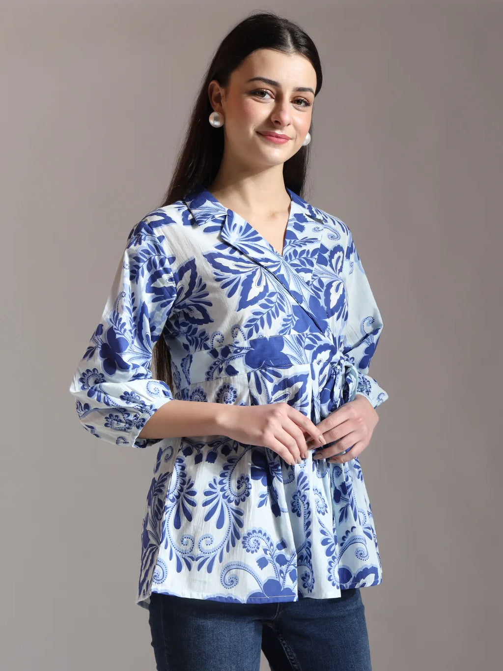 Yufta Blue Cotton Peplum Top