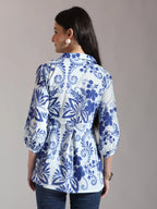 Yufta Blue Cotton Peplum Top