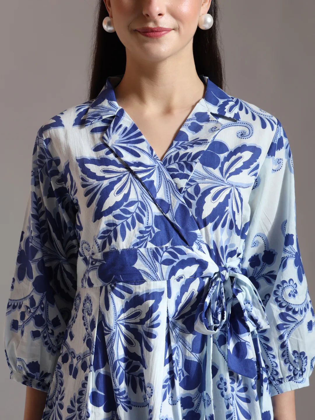 Yufta Blue Cotton Peplum Top