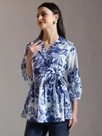 Yufta Blue Cotton Peplum Top