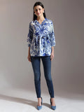 Yufta Blue Cotton Peplum Top