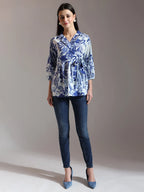 Yufta Blue Cotton Peplum Top