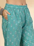 Yufta Blue Embroidered Straight Kurta Trouser And Dupatta Set