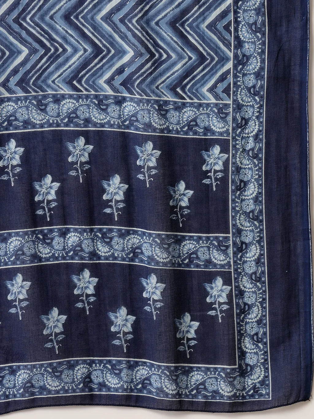 Yufta Blue Floral Sequins-Work Pure Cotton Kurta Dupatta Pant Set - Distacart