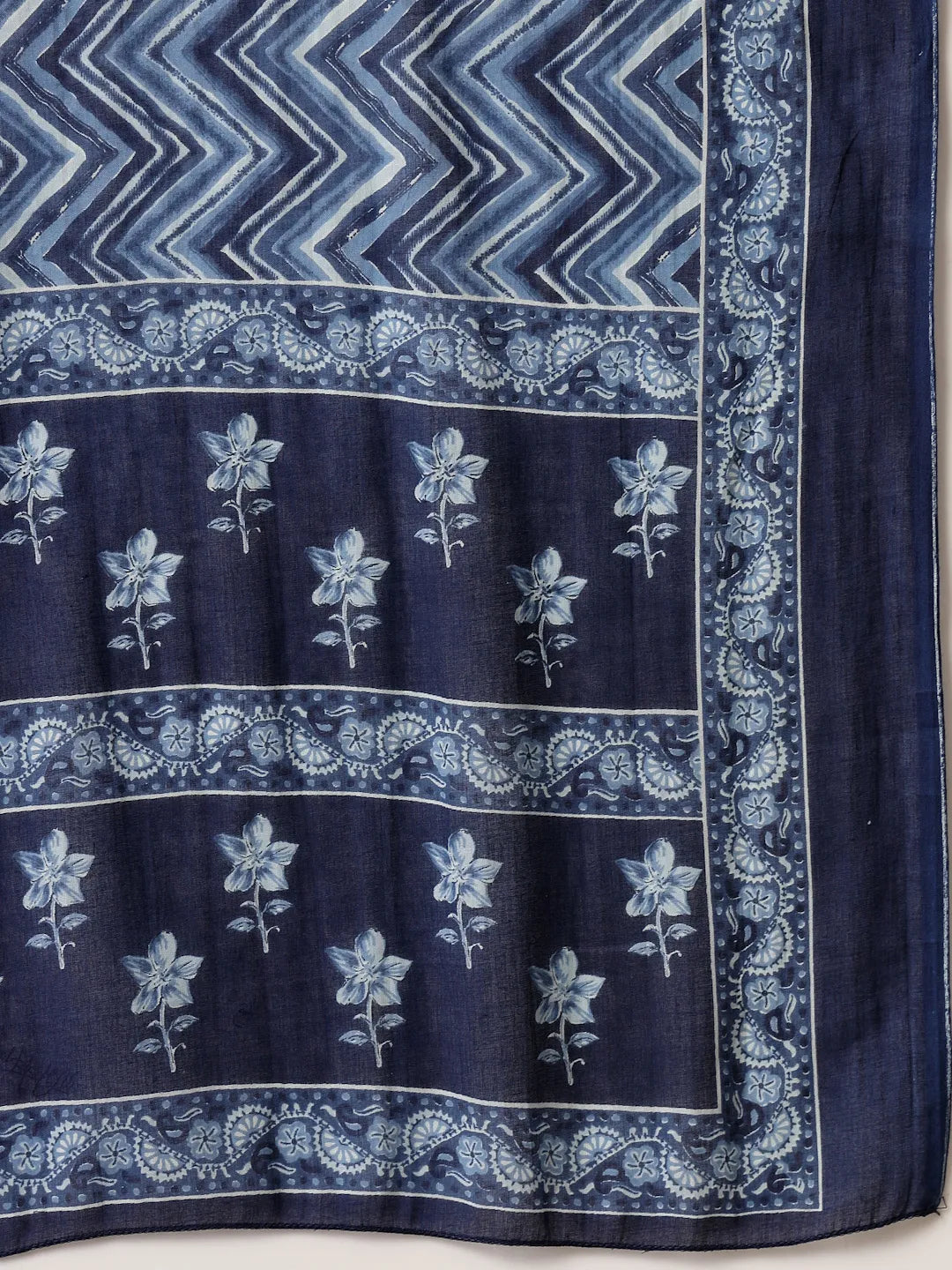Yufta Blue Floral Sequins-Work Pure Cotton Kurta Dupatta Pant Set - Distacart