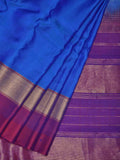 Blue Gadwal Silk Handloom Saree with Strips Border Design - Global Threads