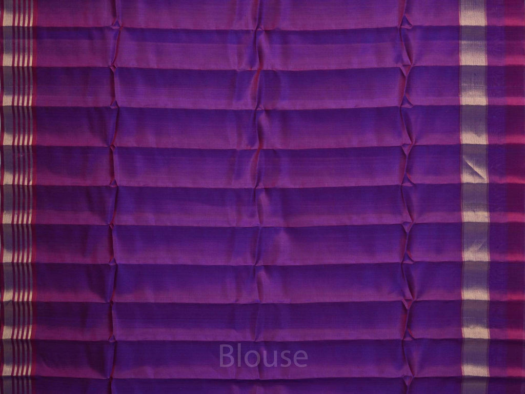 Blue Gadwal Silk Handloom Saree with Strips Border Design - Global Threads