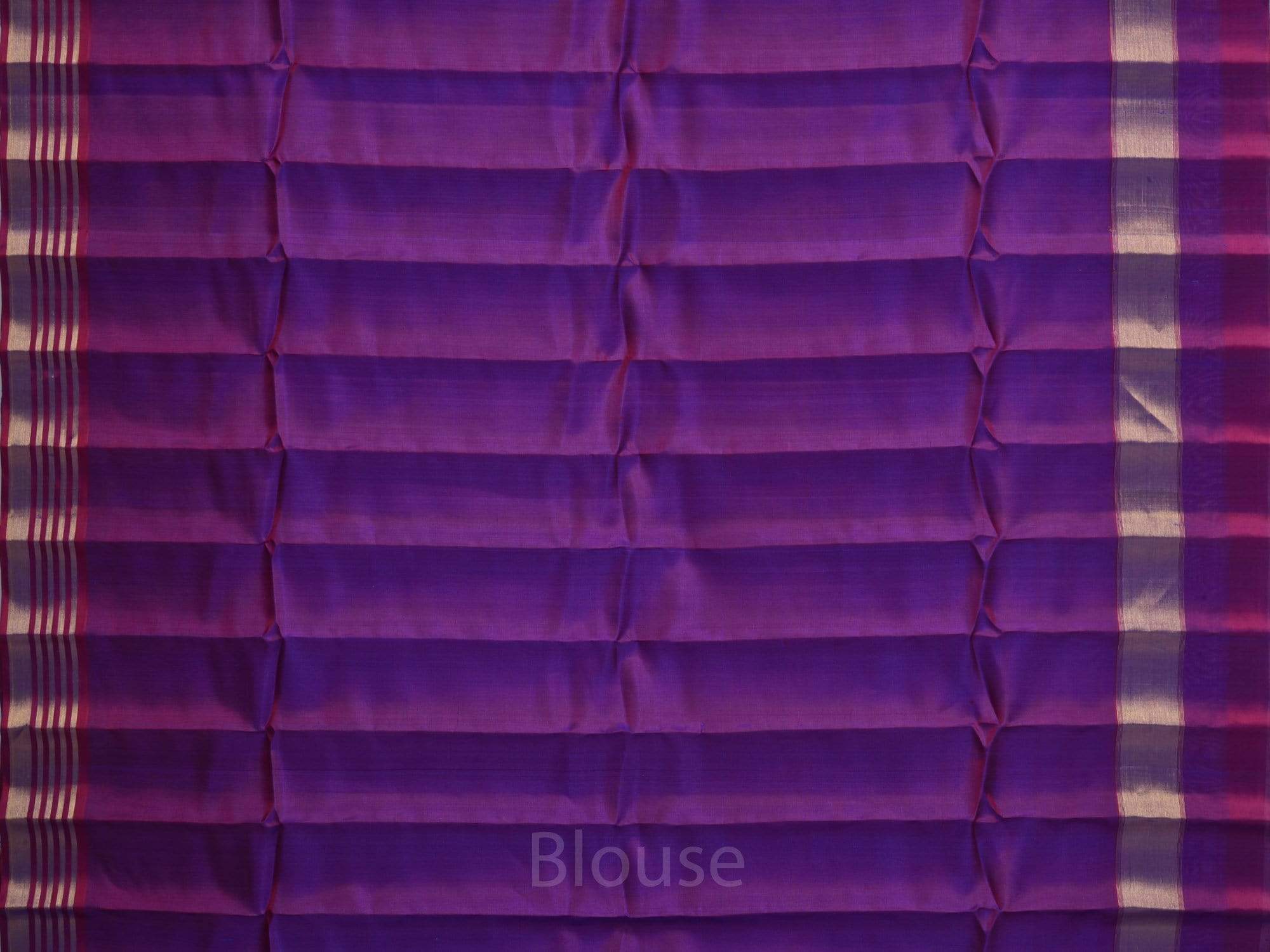Blue Gadwal Silk Handloom Saree with Strips Border Design - Global Threads