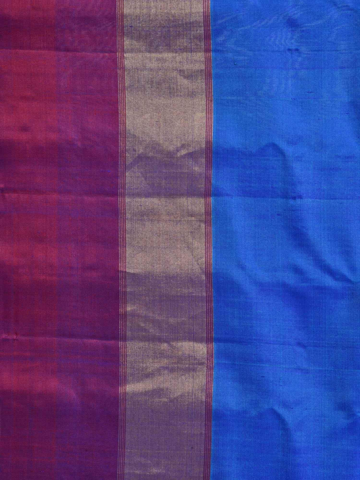 Blue Gadwal Silk Handloom Saree with Strips Border Design - Global Threads
