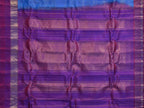 Blue Gadwal Silk Handloom Saree with Strips Border Design - Global Threads