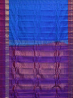 Blue Gadwal Silk Handloom Saree with Strips Border Design - Global Threads