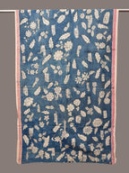 Blue Kalamkari Hand Painted Cotton Handloom Dupatta with Leaves and Doby Border Design - Global Threads