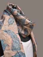 Blue Kalamkari Hand Painted Tussar Dupatta with Floral Design - Global Threads
