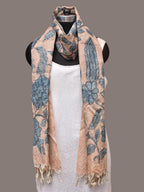 Blue Kalamkari Hand Painted Tussar Dupatta with Floral Design - Global Threads