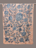 Blue Kalamkari Hand Painted Tussar Dupatta with Floral Design - Global Threads