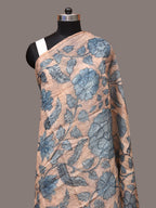 Blue Kalamkari Hand Painted Tussar Dupatta with Floral Design - Global Threads