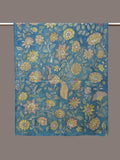 Blue Kalamkari Hand Painted Woolen Handloom Dupatta with Floral and Peacock Design - Global Threads