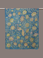 Blue Kalamkari Hand Painted Woolen Handloom Dupatta with Floral and Peacock Design - Global Threads
