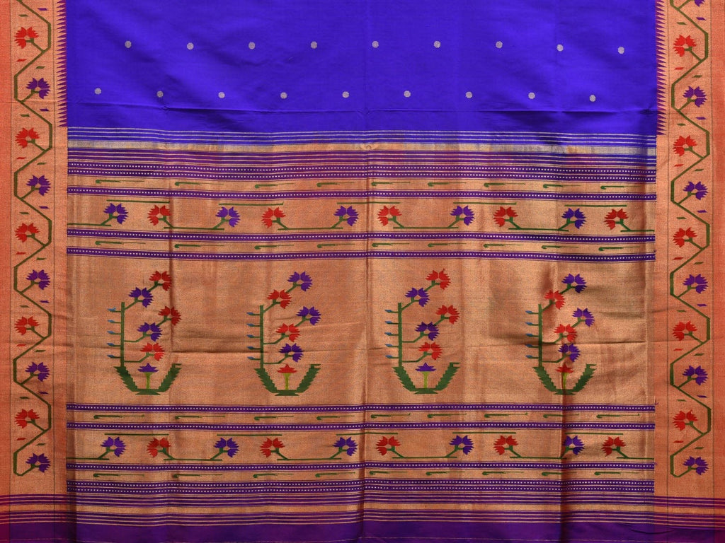 Blue Paithani Silk Handloom Saree with Ashavali Border Design - Global Threads