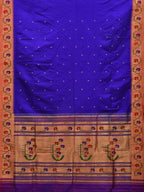 Blue Paithani Silk Handloom Saree with Ashavali Border Design - Global Threads