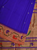 Blue Paithani Silk Handloom Saree with Ashavali Border Design - Global Threads