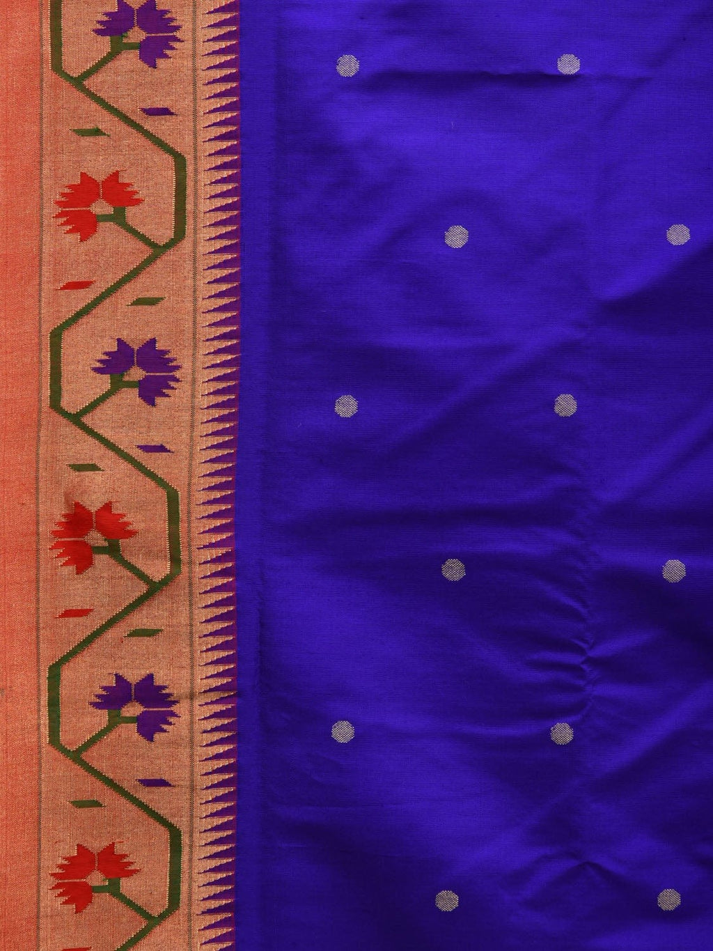 Blue Paithani Silk Handloom Saree with Ashavali Border Design - Global Threads