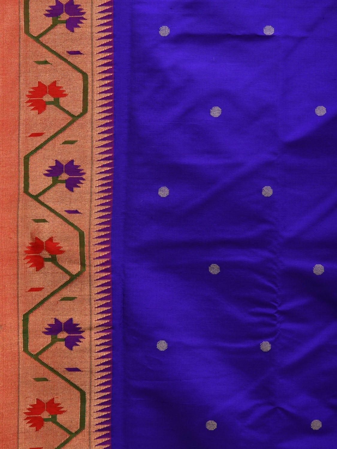 Blue Paithani Silk Handloom Saree with Ashavali Border Design - Global Threads