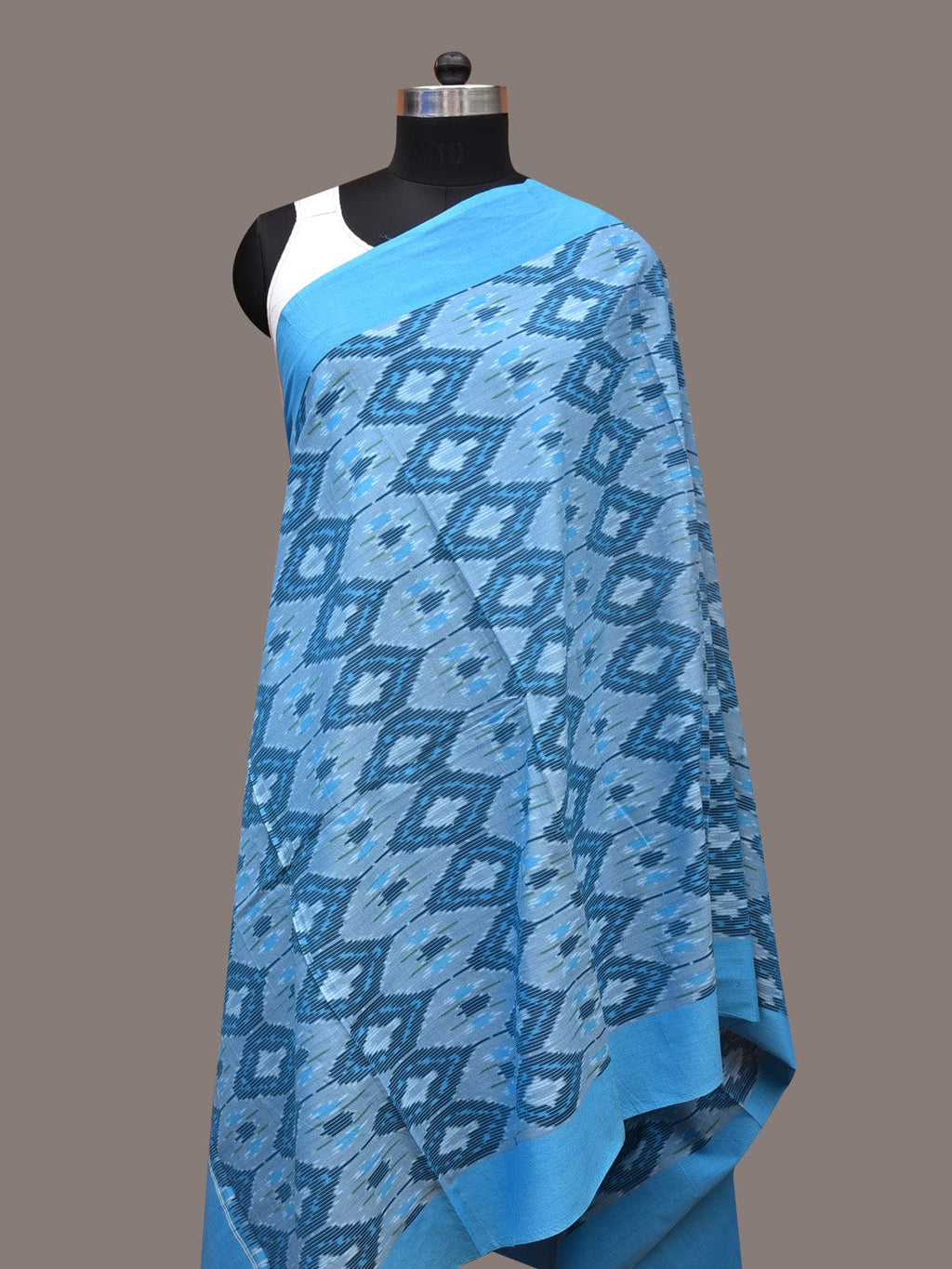 Blue Pochamaplly Ikat Cotton Handloom Dupatta with Grill Design - Global Threads