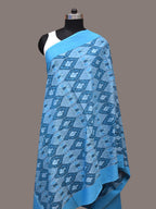 Blue Pochamaplly Ikat Cotton Handloom Dupatta with Grill Design - Global Threads