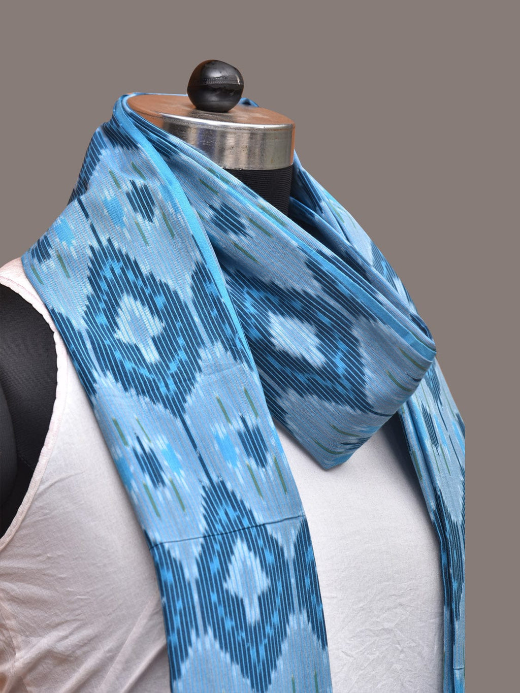Blue Pochamaplly Ikat Cotton Handloom Dupatta with Grill Design - Global Threads