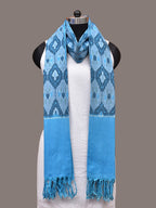 Blue Pochamaplly Ikat Cotton Handloom Dupatta with Grill Design - Global Threads