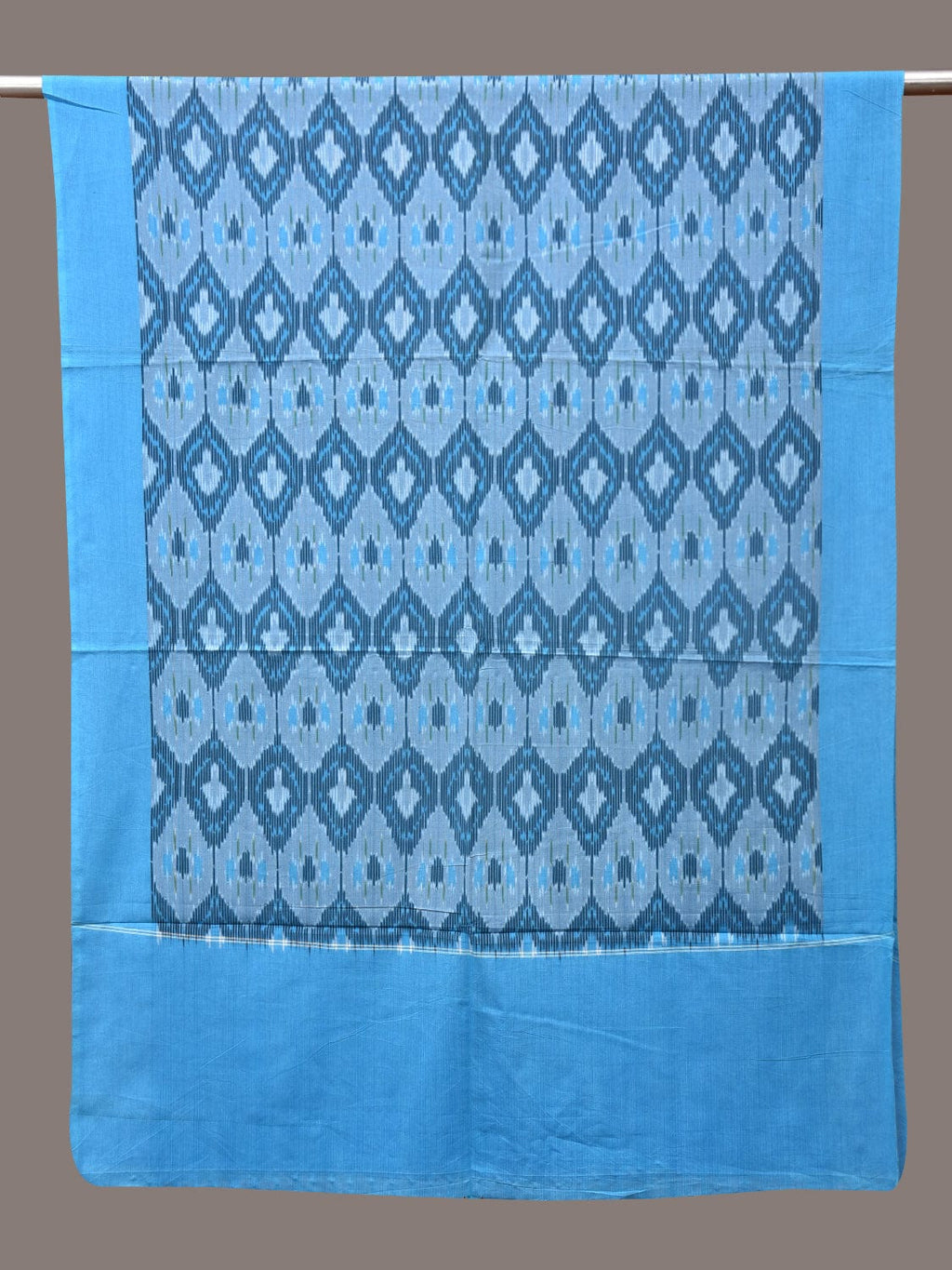 Blue Pochamaplly Ikat Cotton Handloom Dupatta with Grill Design - Global Threads