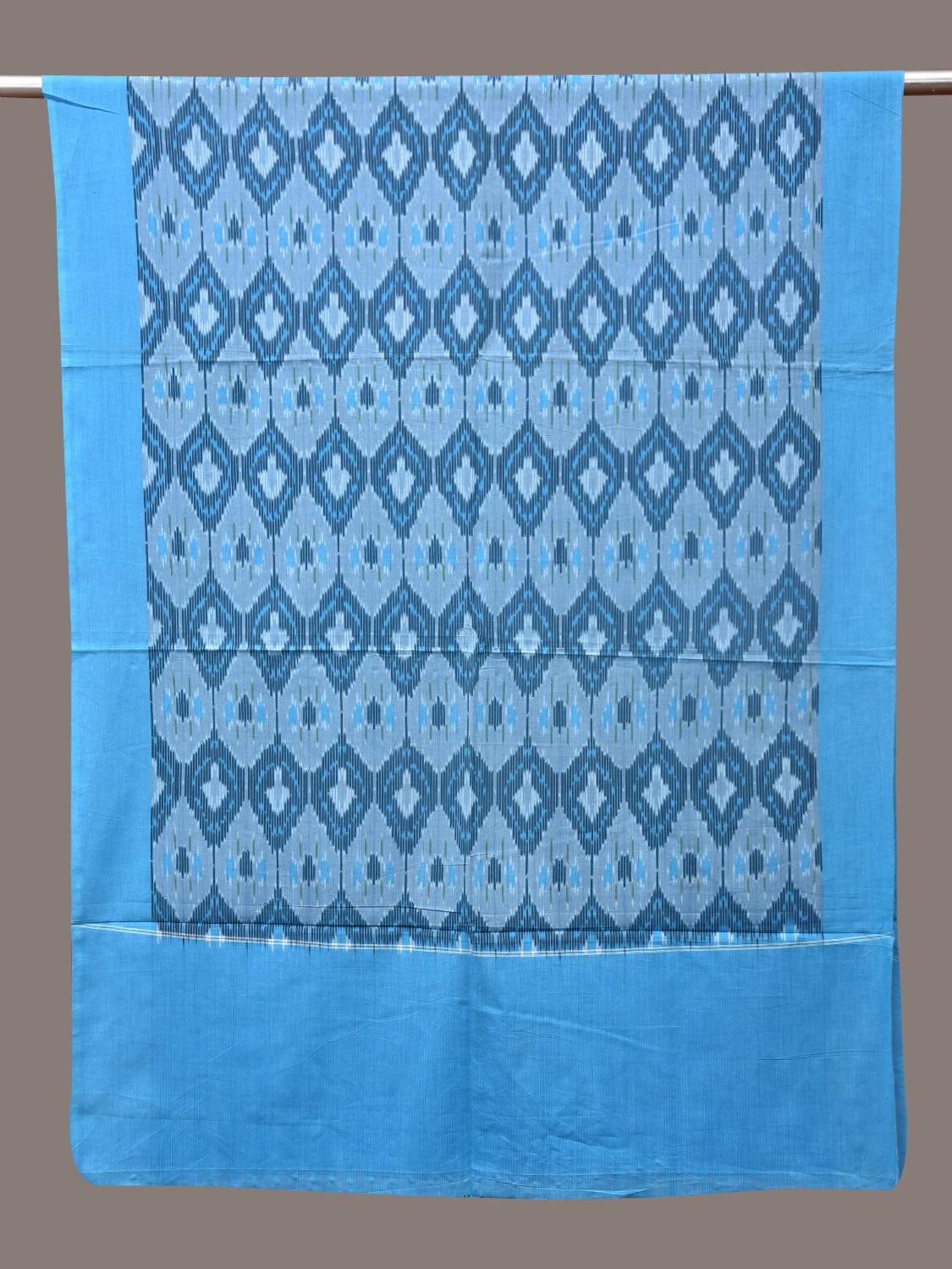 Blue Pochamaplly Ikat Cotton Handloom Dupatta with Grill Design - Global Threads
