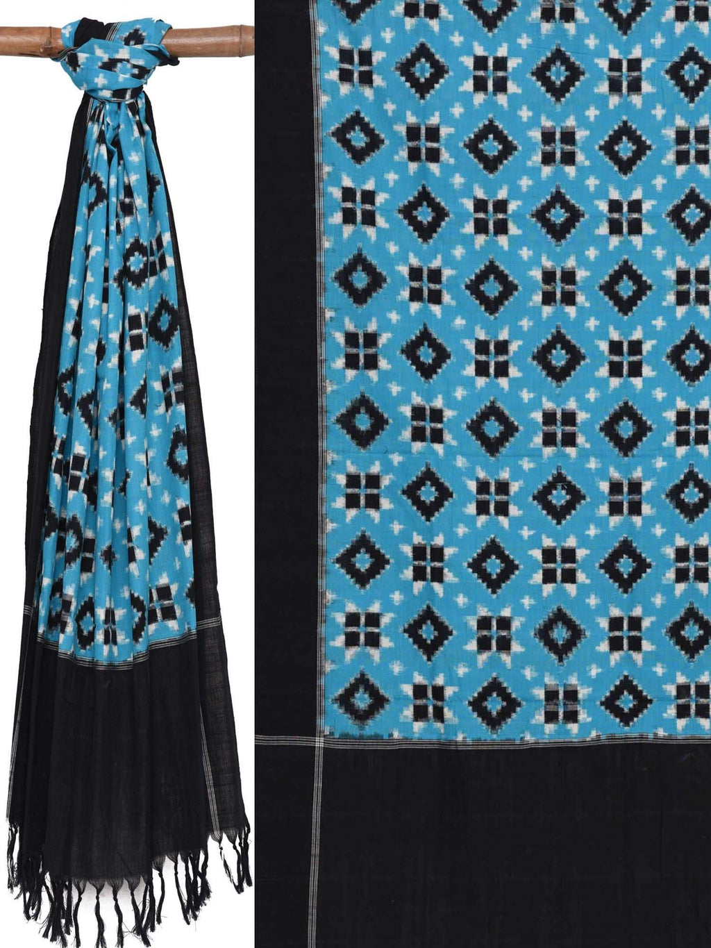 Blue Pochampally Ikat Telia Cotton Handloom Dupatta - Global Threads