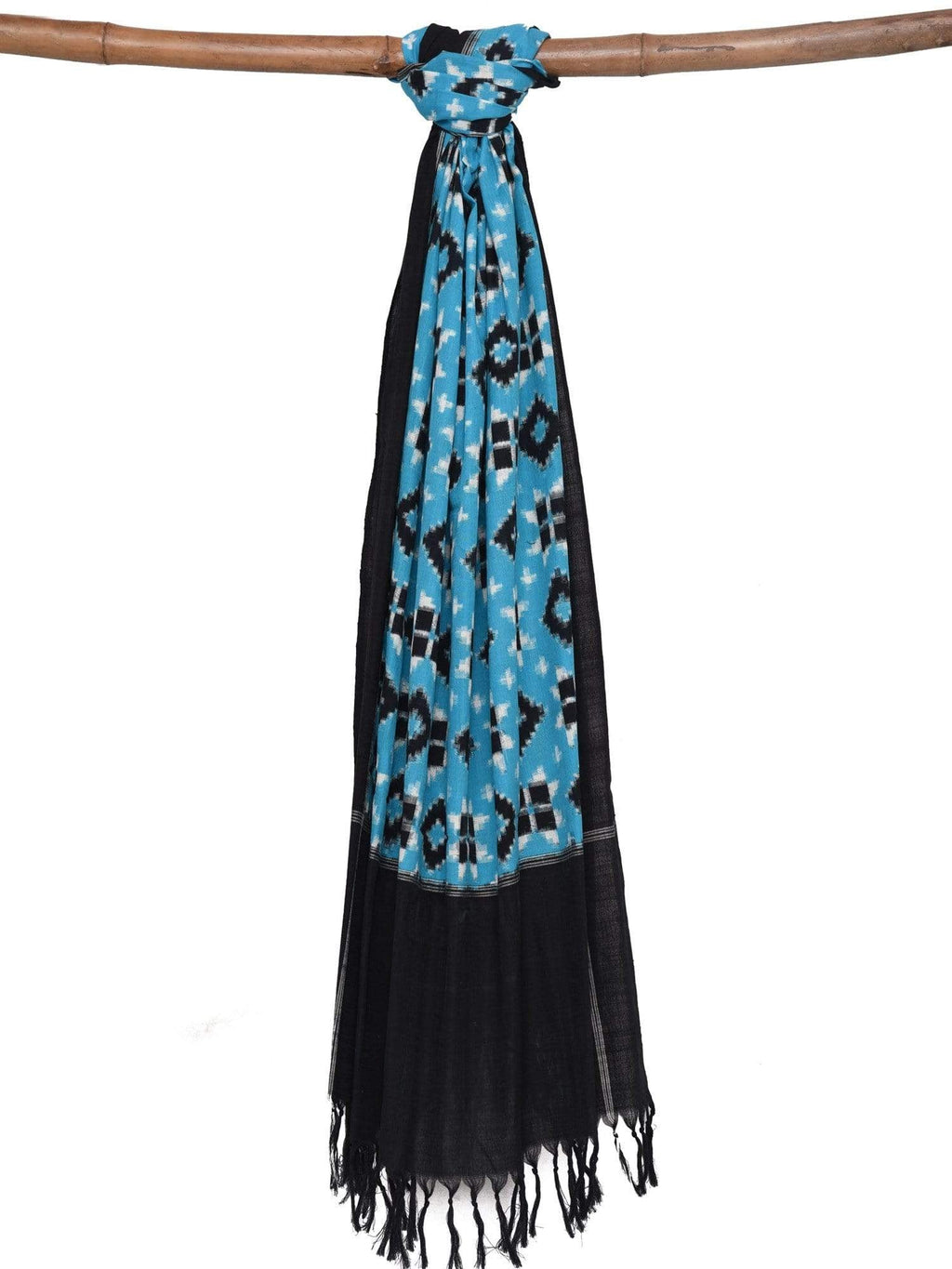 Blue Pochampally Ikat Telia Cotton Handloom Dupatta - Global Threads