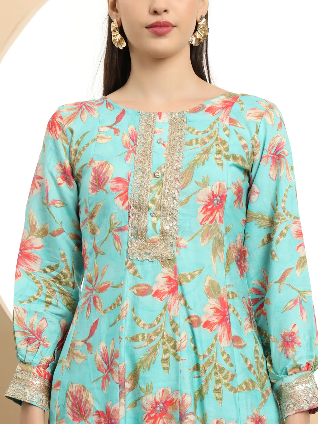 Yufta Blue Printed Silk Embroidered Kurta Dupatta Set - Distacart