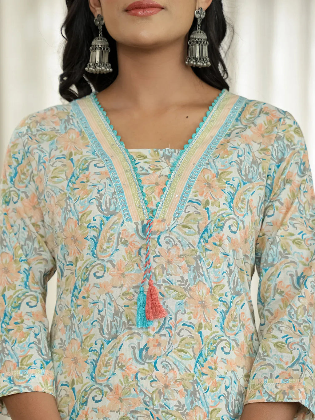Yufta Blue Pure Cotton Floral Print Kurta Dupatta Pant Set - Distacart