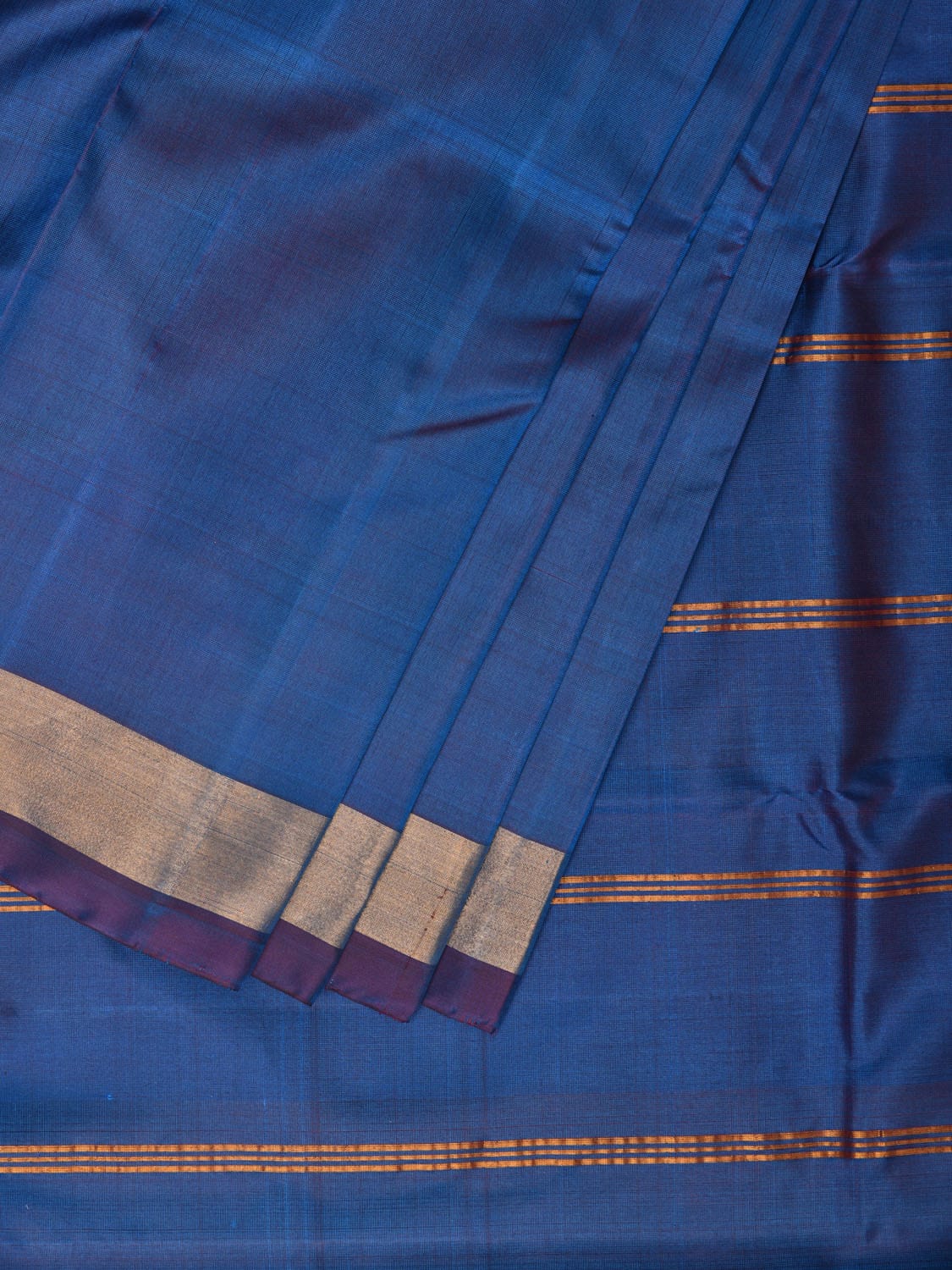 Blue Uppada Silk Handloom Plain Saree with Strips Pallu Design - Global Threads