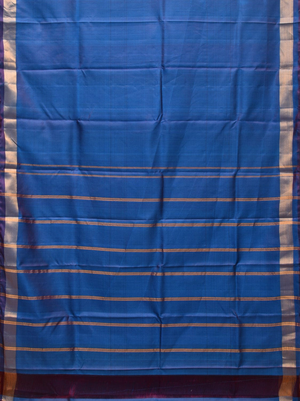 Blue Uppada Silk Handloom Plain Saree with Strips Pallu Design - Global Threads