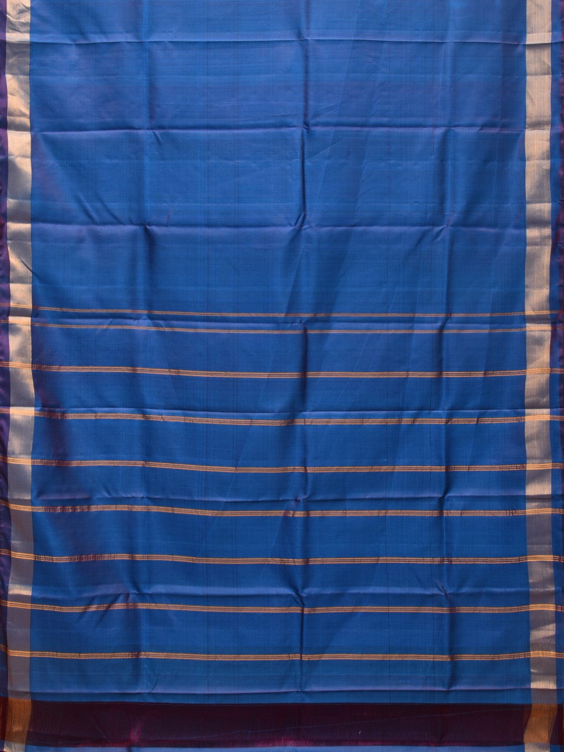 Blue Uppada Silk Handloom Plain Saree with Strips Pallu Design - Global Threads