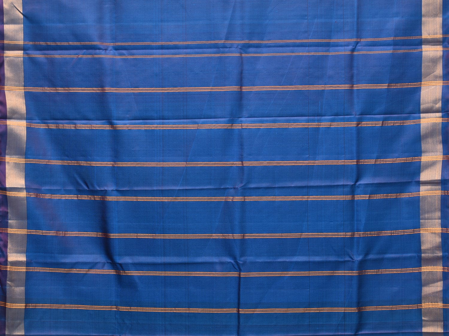 Blue Uppada Silk Handloom Plain Saree with Strips Pallu Design - Global Threads