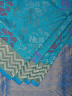 Blue Uppada Silk Handloom Saree with All Over Floral Design - Global Threads