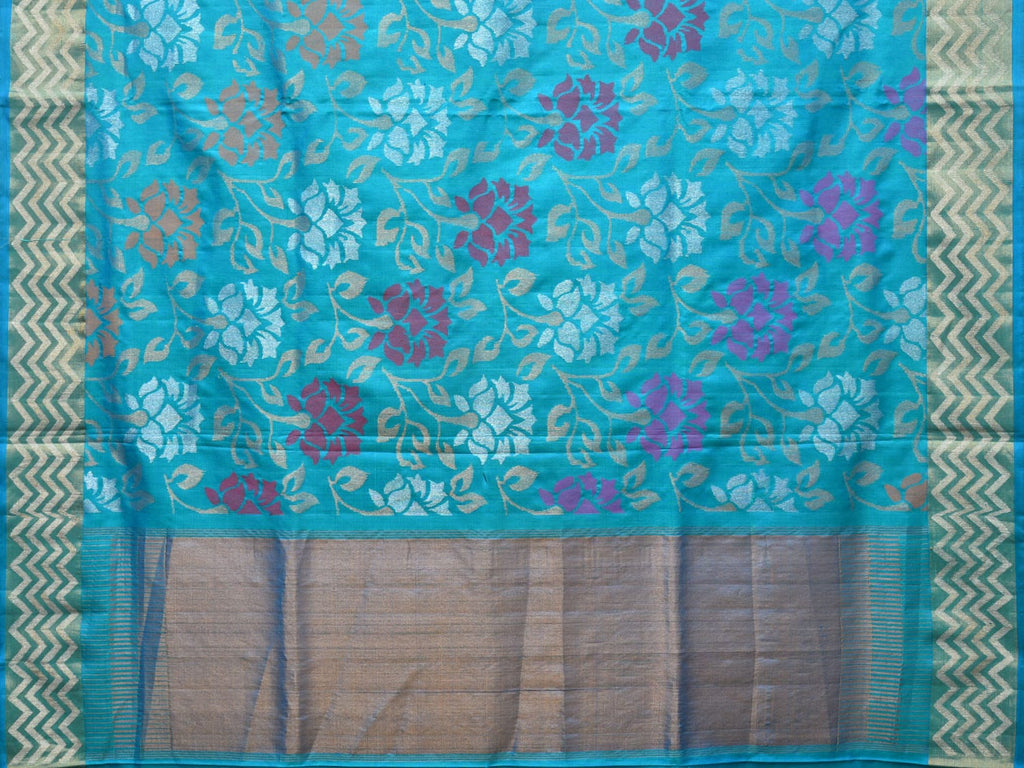 Blue Uppada Silk Handloom Saree with All Over Floral Design - Global Threads