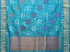 Blue Uppada Silk Handloom Saree with All Over Floral Design - Global Threads
