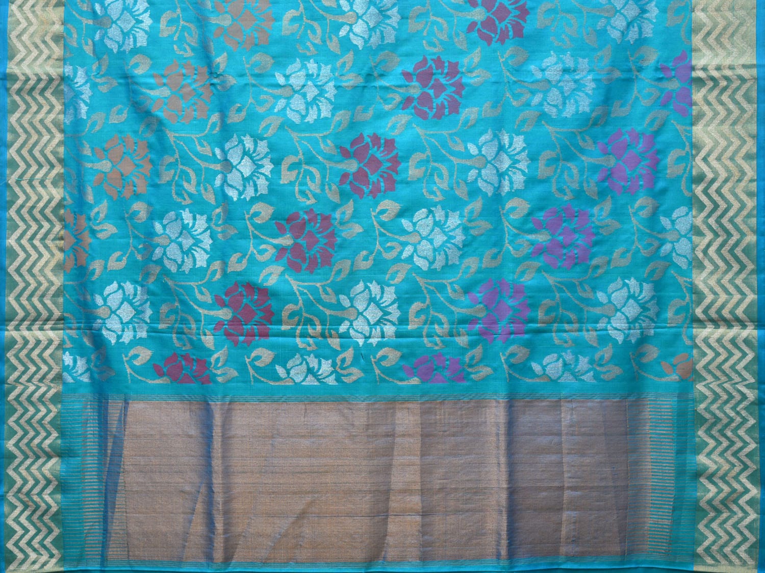 Blue Uppada Silk Handloom Saree with All Over Floral Design - Global Threads