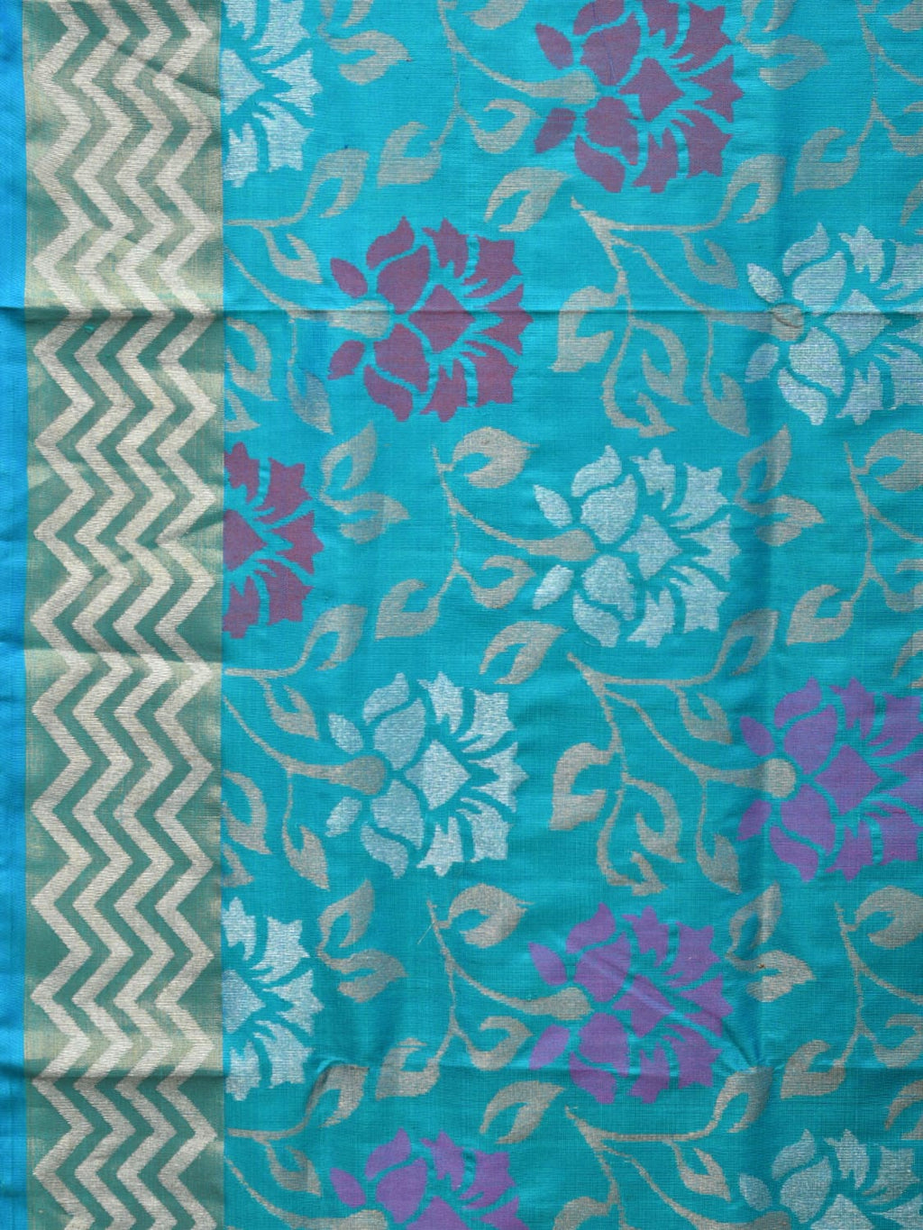 Blue Uppada Silk Handloom Saree with All Over Floral Design - Global Threads