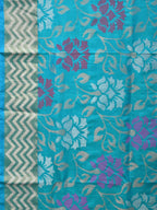 Blue Uppada Silk Handloom Saree with All Over Floral Design - Global Threads